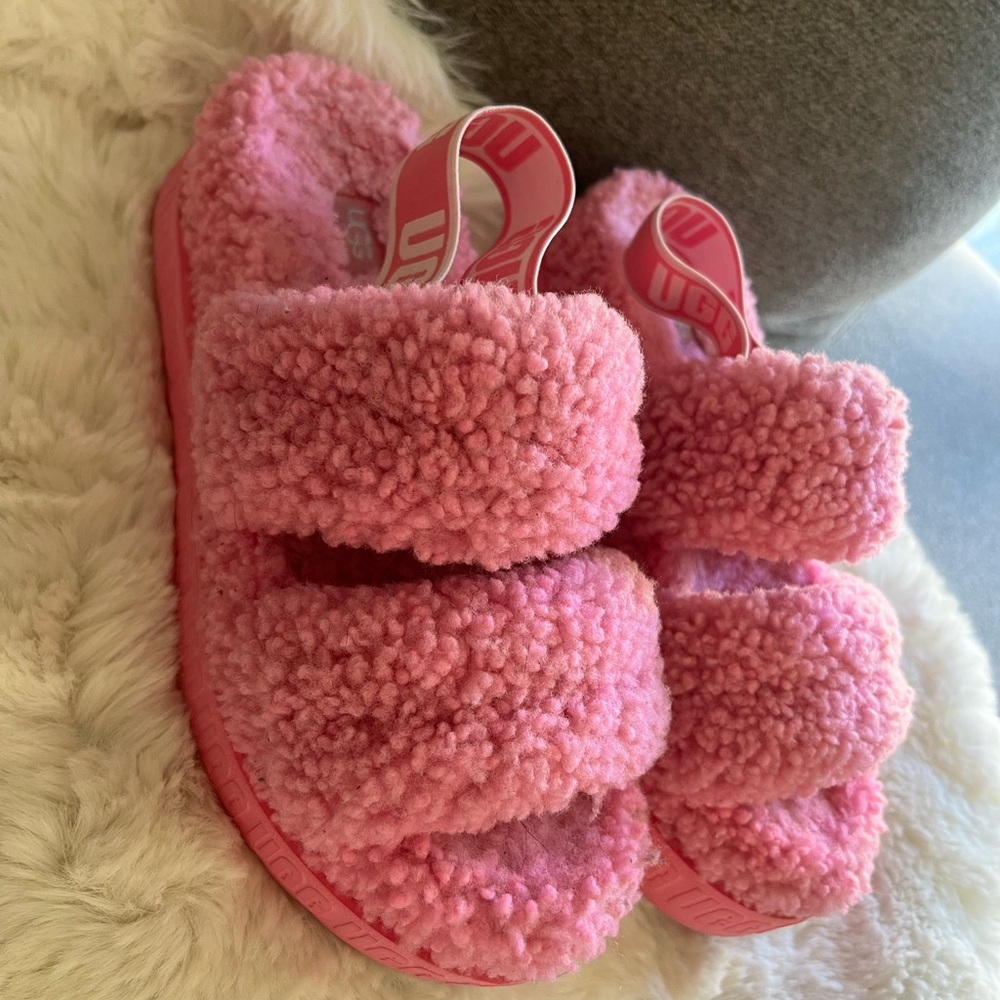 UGG Pink Fluffy Slide Sandals